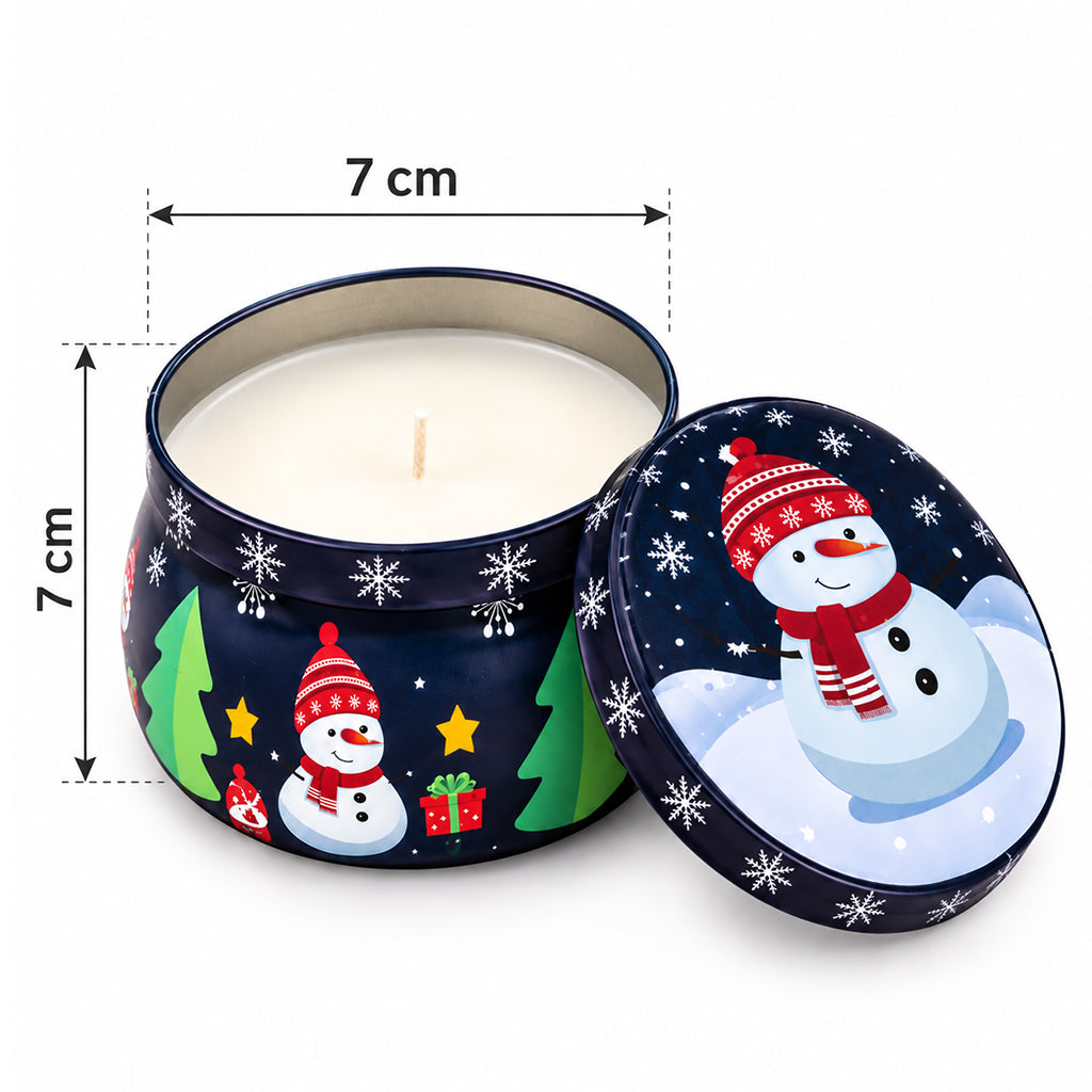Festive Christmas Snowman Candle in Navy Decorative Tin
