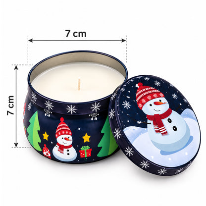 Festive Christmas Snowman Candle in Navy Decorative Tin