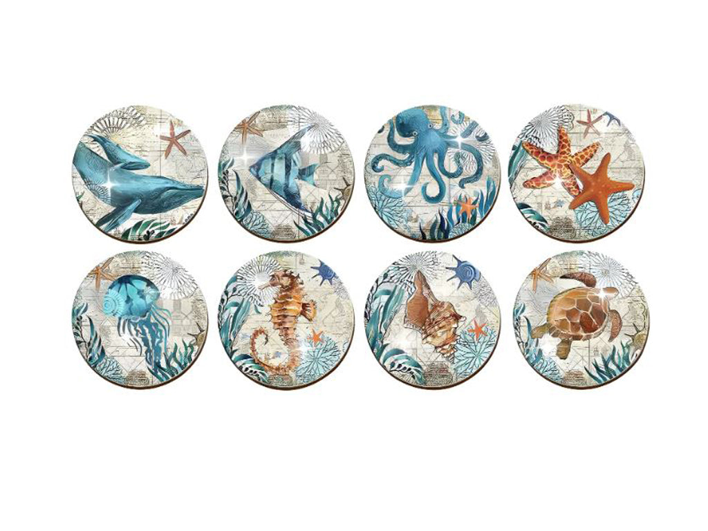 8 Pack - Nautical Wooden Coasters With Holder