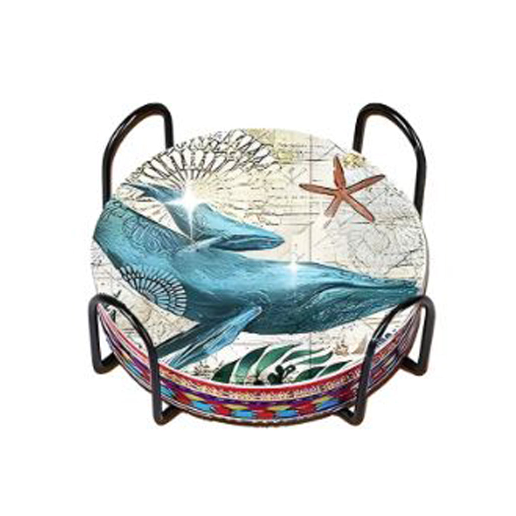 8 Pack - Nautical Wooden Coasters With Holder