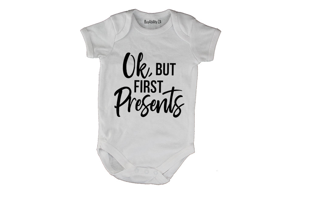 OK, But First Presents - Christmas Inspired - Baby Grow