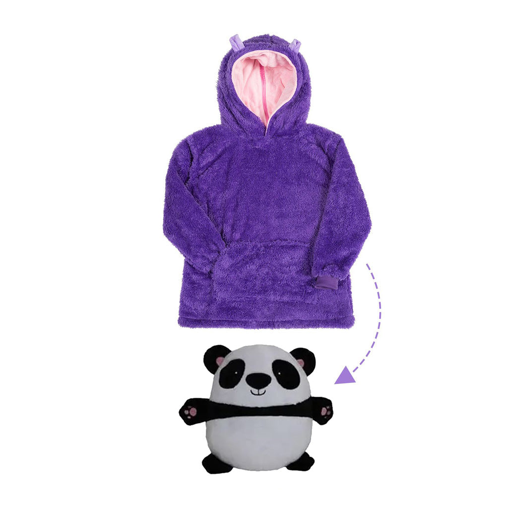 Panda - Novelty Fold Up Pillow Fleece Kids Hoodie