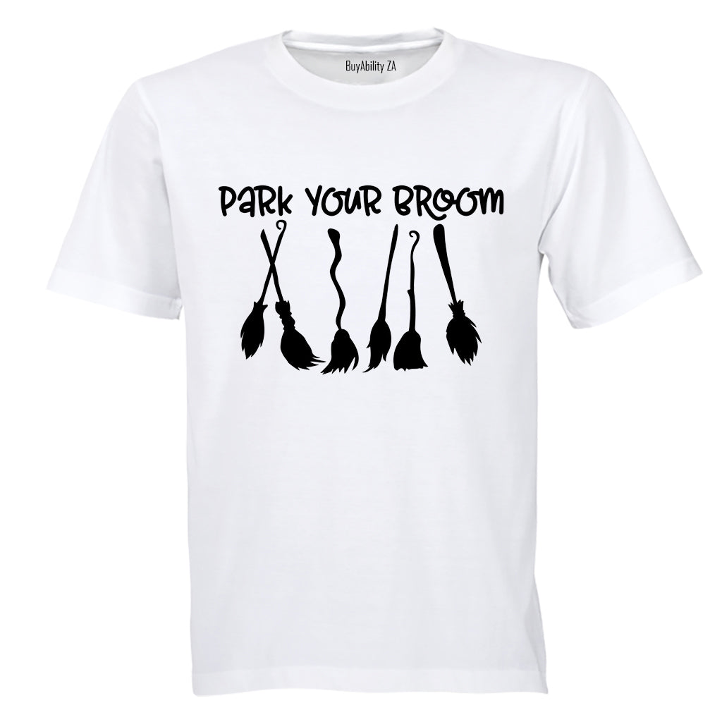 Park Your Broom - Halloween - Adults - T-Shirt - BuyAbility