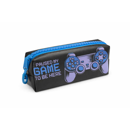 "Paused My Game" Gamer Pencil Case - Large Novelty Blue Zip - BuyAbility