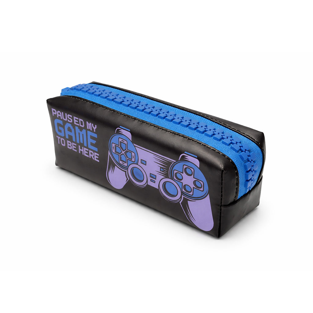 "Paused My Game" Gamer Pencil Case - Large Novelty Blue Zip - BuyAbility