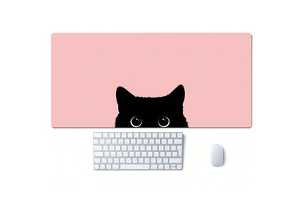Peeking Cat - Pink Large Mouse Pad - BuyAbility
