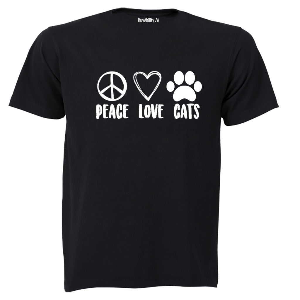 Peace. Love. Cats - Adults - T-Shirt - BuyAbility