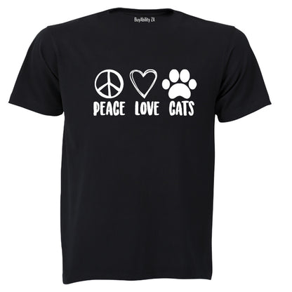 Peace. Love. Cats - Adults - T-Shirt - BuyAbility