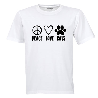 Peace. Love. Cats - Adults - T-Shirt - BuyAbility