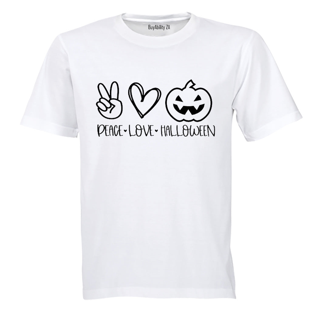 Peace. Love. Halloween - Kids T-Shirt