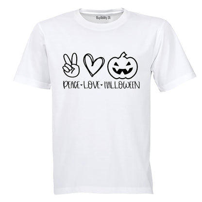 Peace. Love. Halloween - Kids T-Shirt