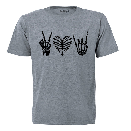 Peace. Love. Rock - Adults - T-Shirt