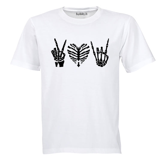 Peace. Love. Rock - Adults - T-Shirt