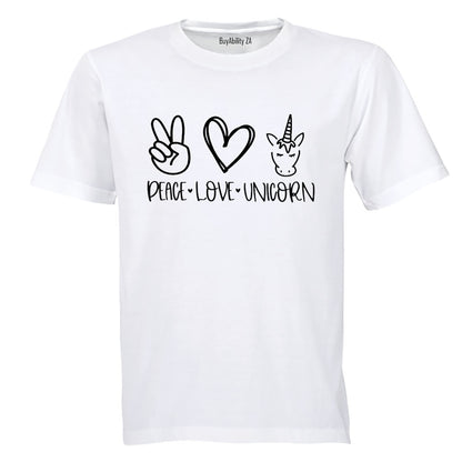 Peace. Love. Unicorn - Kids T-Shirt