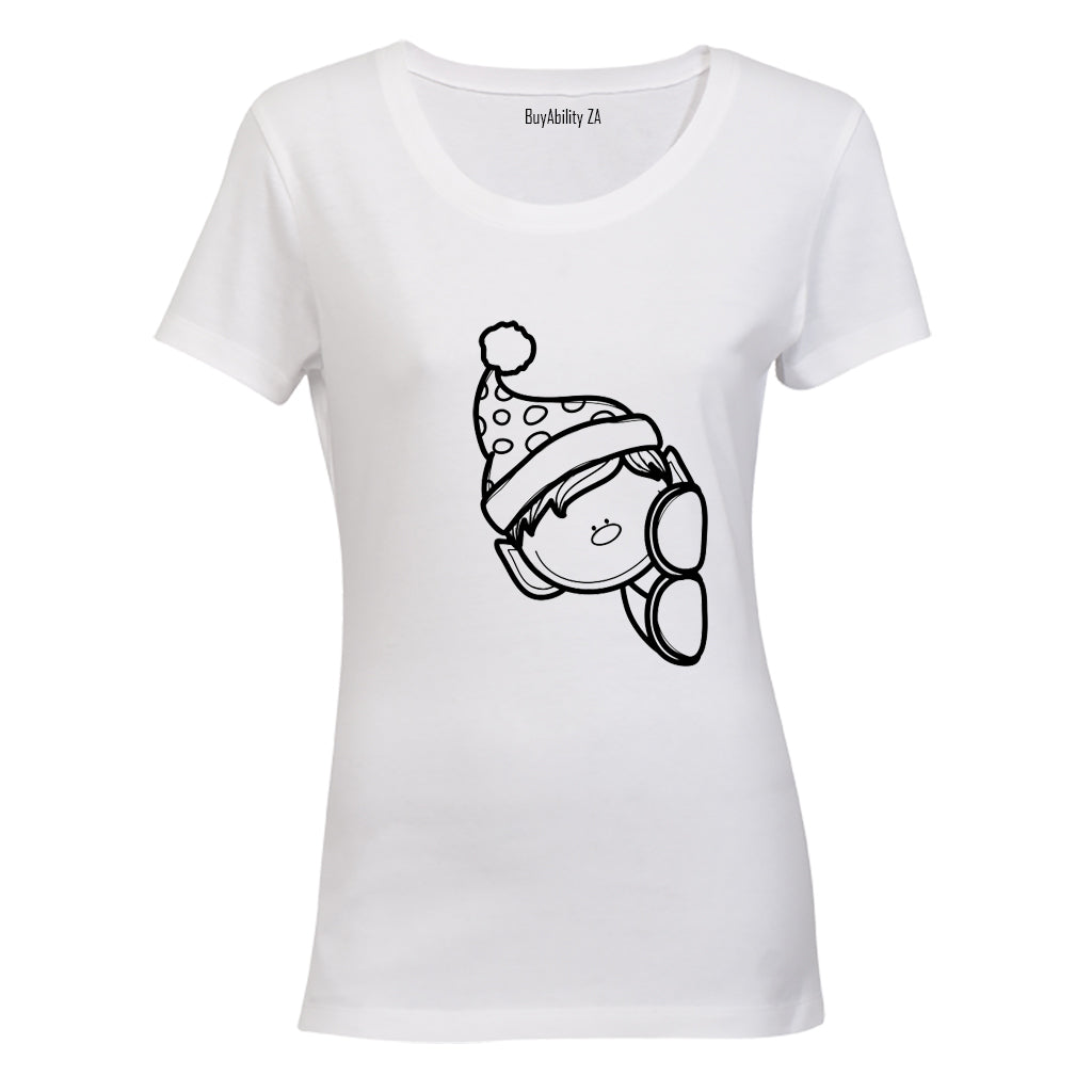 Peeking Christmas Elf - Ladies - T-Shirt