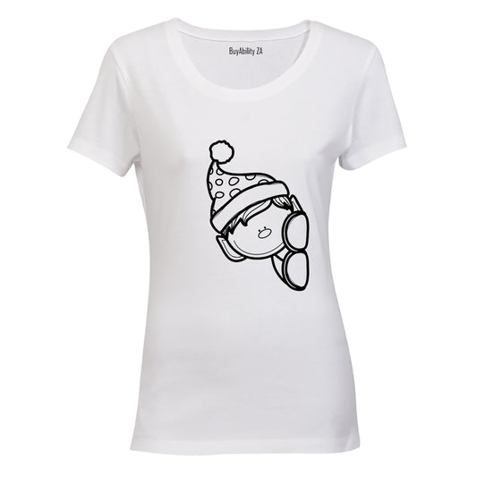 Peeking Christmas Elf - Ladies - T-Shirt