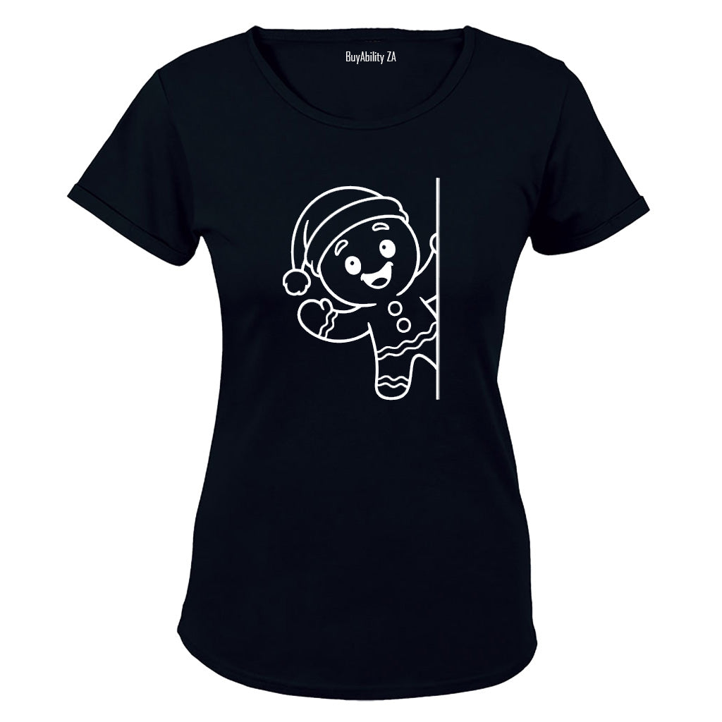 Peeking Christmas Gingerbread Man - Ladies - T-Shirt - BuyAbility South Africa