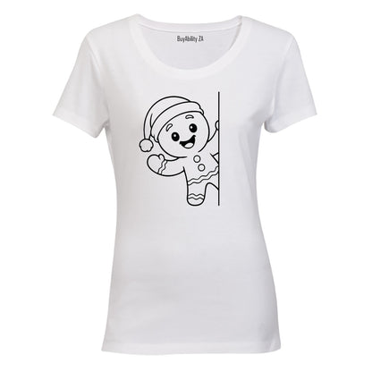 Peeking Christmas Gingerbread Man - Ladies - T-Shirt - BuyAbility South Africa
