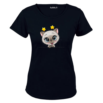 Peeking Kitten - Stars - Ladies - T-Shirt