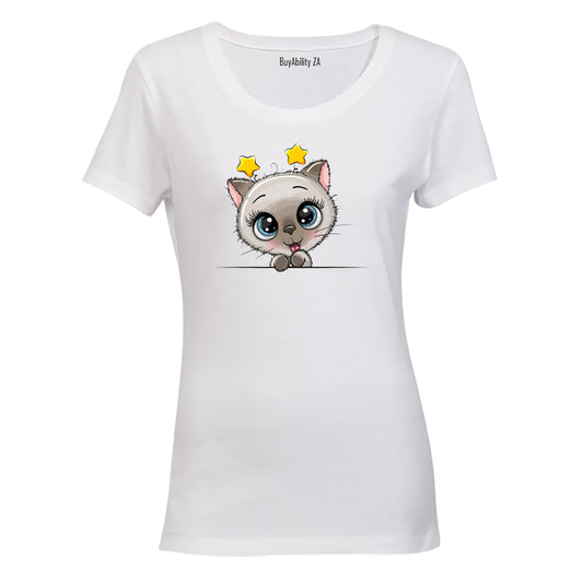 Peeking Kitten - Stars - Ladies - T-Shirt