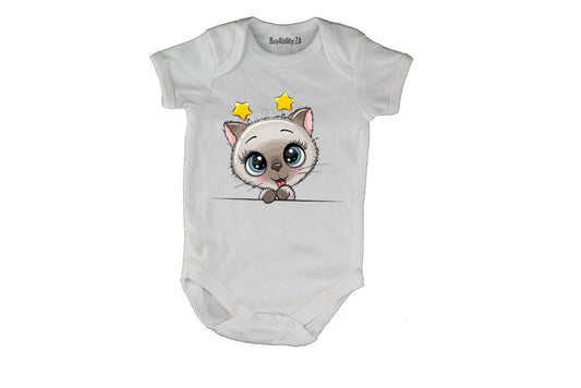 Peeking Kitten - Stars - Baby Grow