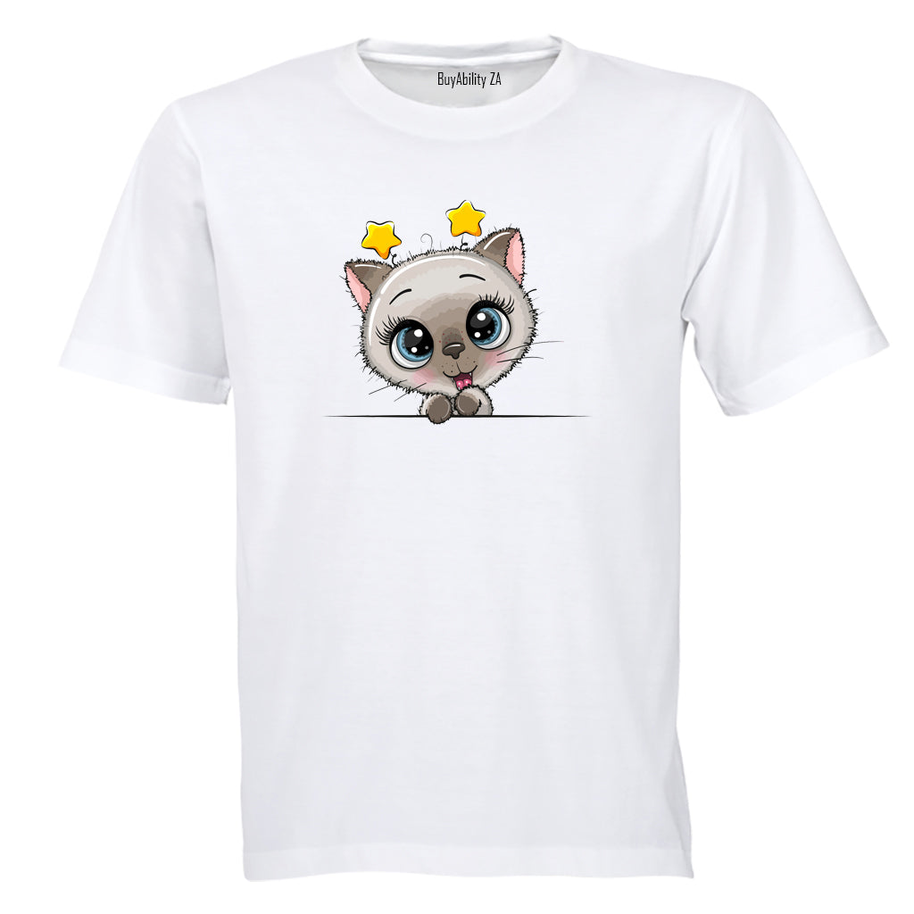Peeking Kitten - Stars - Kids T-Shirt