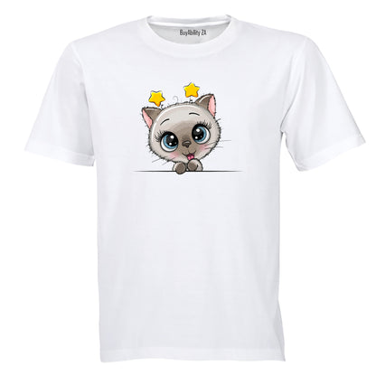 Peeking Kitten - Stars - Kids T-Shirt