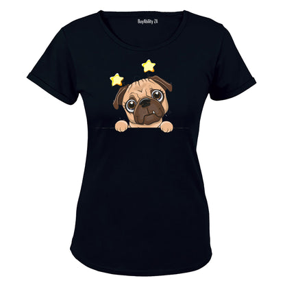 Peeking Pug, Stars - Ladies - T-Shirt - BuyAbility