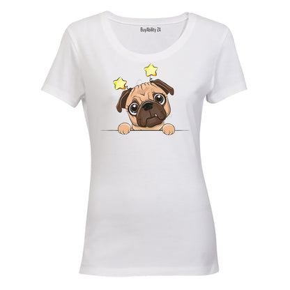 Peeking Pug, Stars - Ladies - T-Shirt - BuyAbility