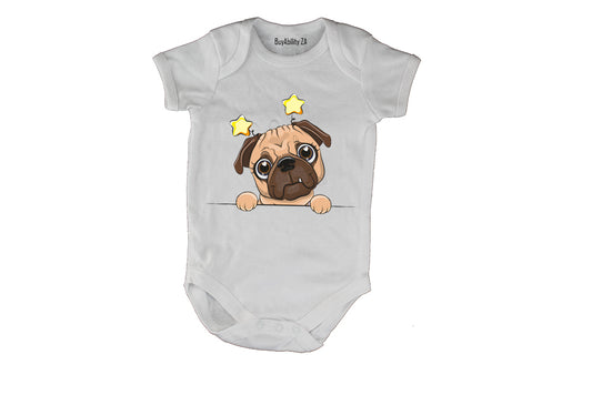 Peeking Pug, Stars - Baby Grow