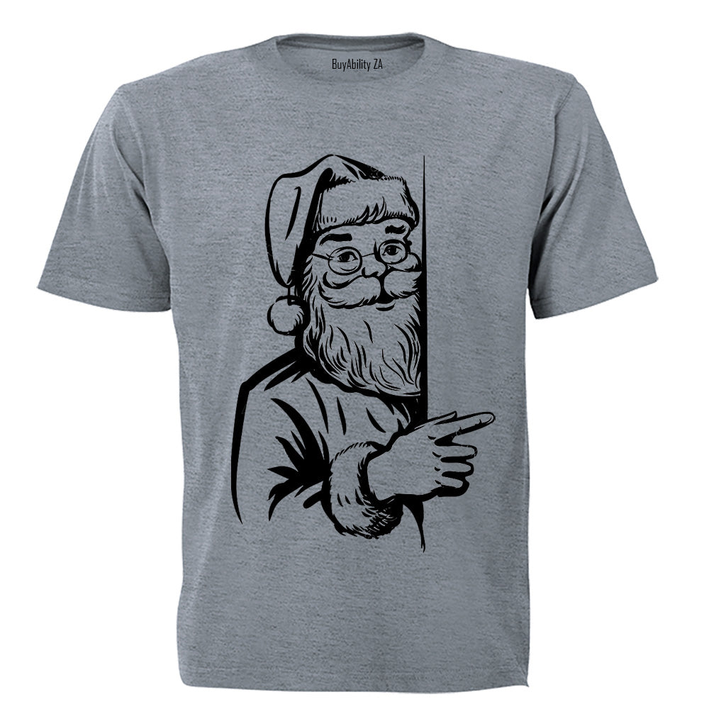 Peeking Santa - Christmas - Adults - T-Shirt