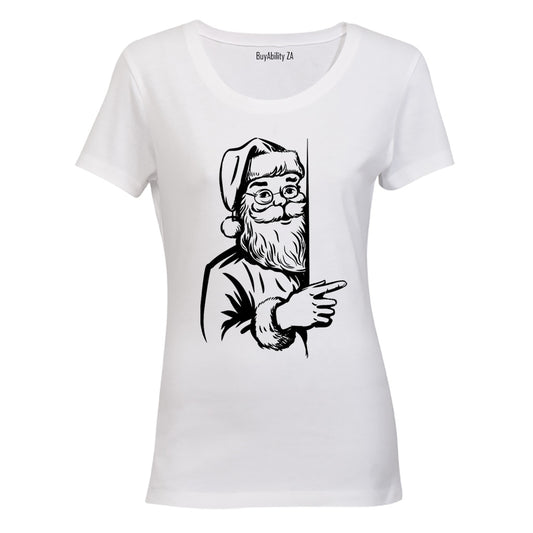 Peeking Santa - Christmas - Ladies - T-Shirt