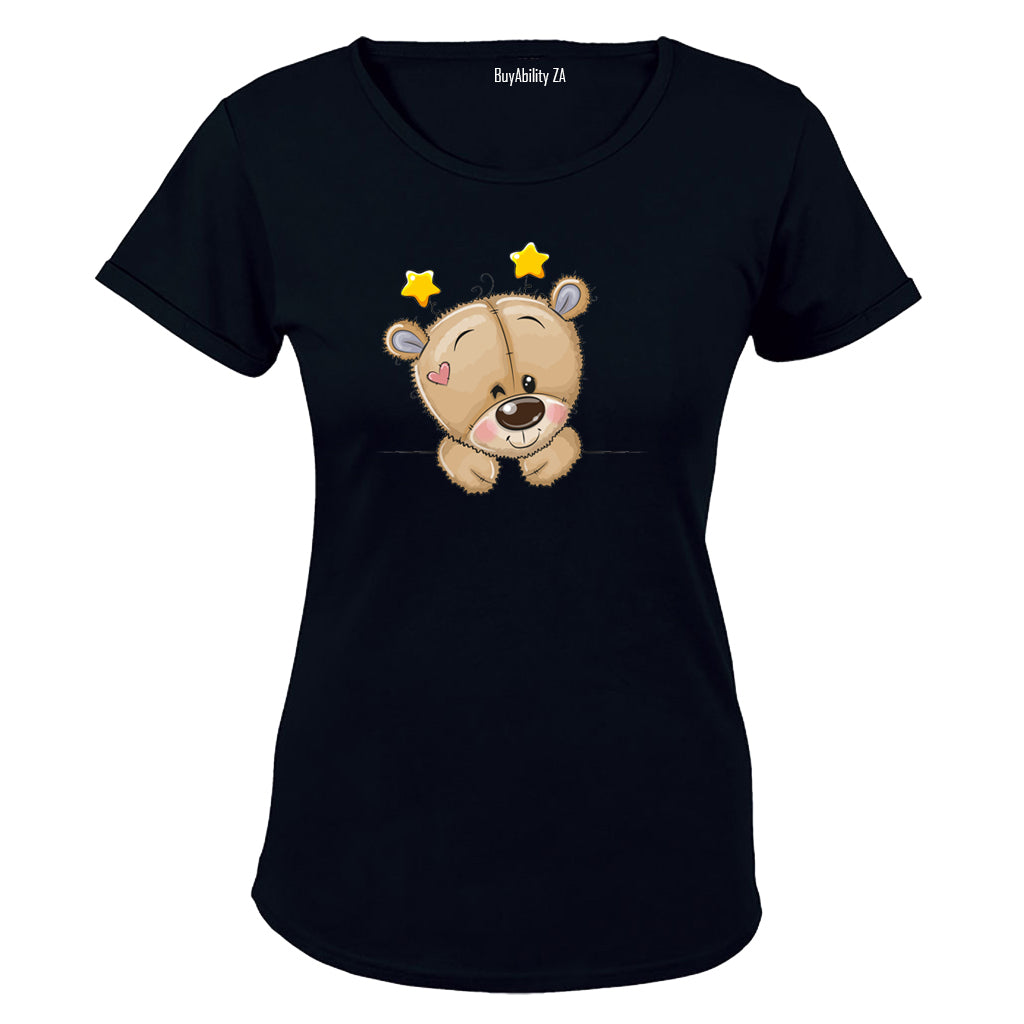 Peeking Teddy - Stars - Ladies - T-Shirt - BuyAbility
