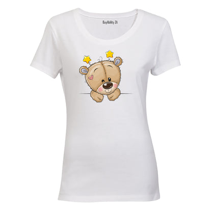 Peeking Teddy - Stars - Ladies - T-Shirt - BuyAbility