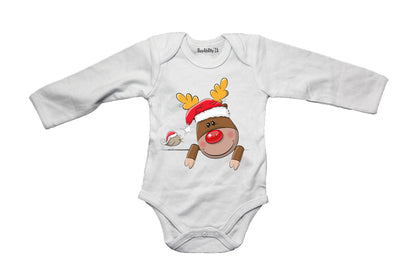 Peeking Christmas Reindeer & Bird - Baby Grow
