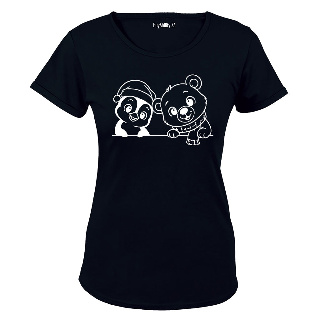 Peeking Christmas Snow Friends - Ladies - T-Shirt - BuyAbility South Africa