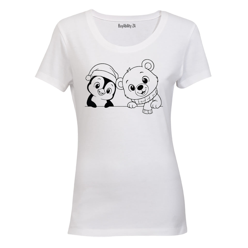 Peeking Christmas Snow Friends - Ladies - T-Shirt - BuyAbility South Africa