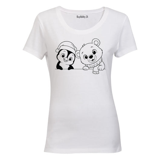Peeking Christmas Snow Friends - Ladies - T-Shirt - BuyAbility South Africa