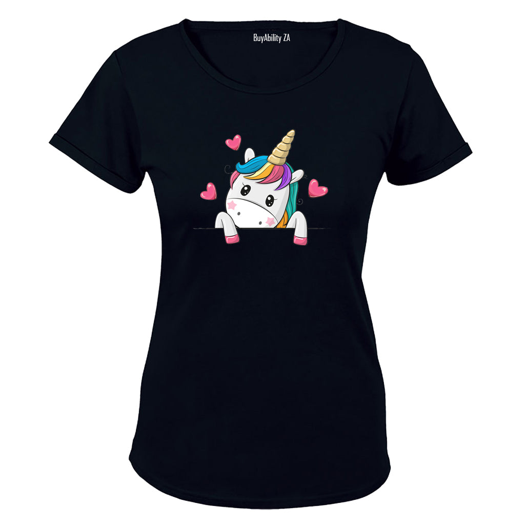 Peeking Unicorn - Ladies - T-Shirt