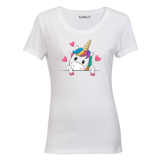 Peeking Unicorn - Ladies - T-Shirt