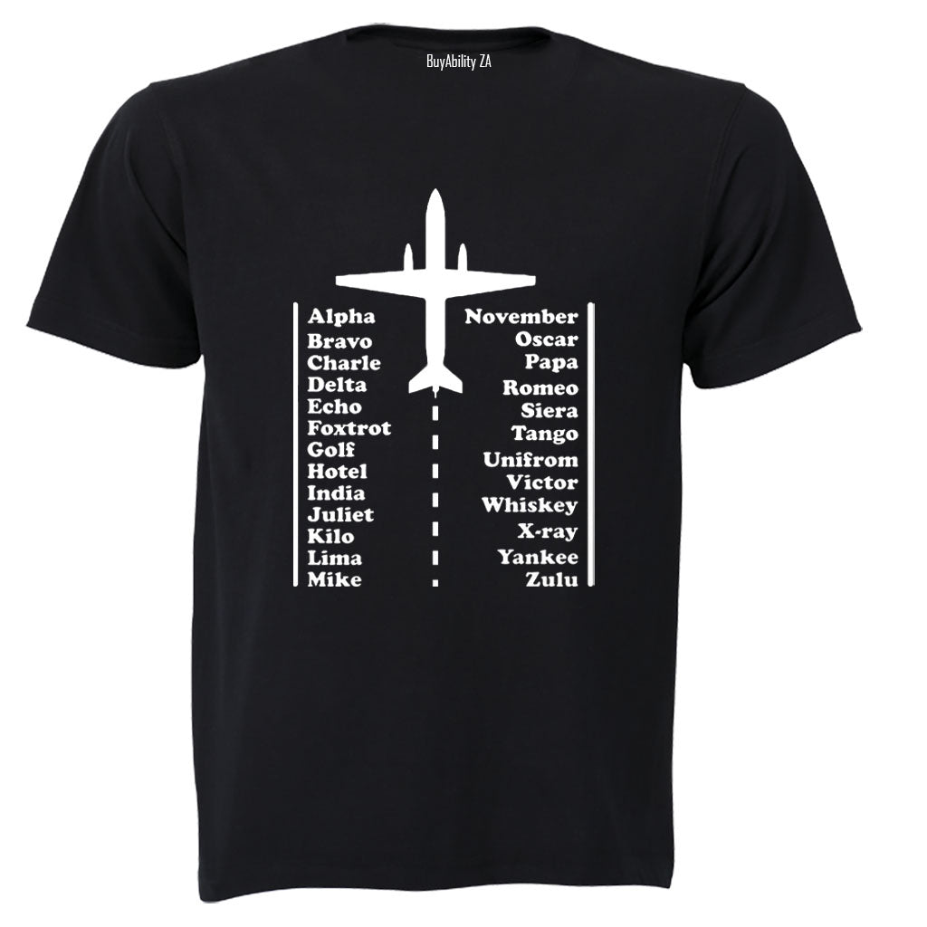Pilot Alphabet Code - Adults - T-Shirt - BuyAbility