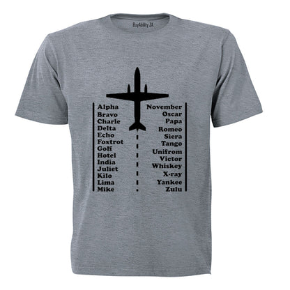 Pilot Alphabet Code - Adults - T-Shirt - BuyAbility