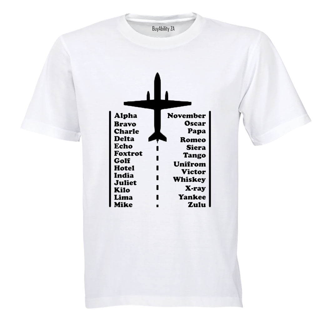 Pilot Alphabet Code - Adults - T-Shirt - BuyAbility