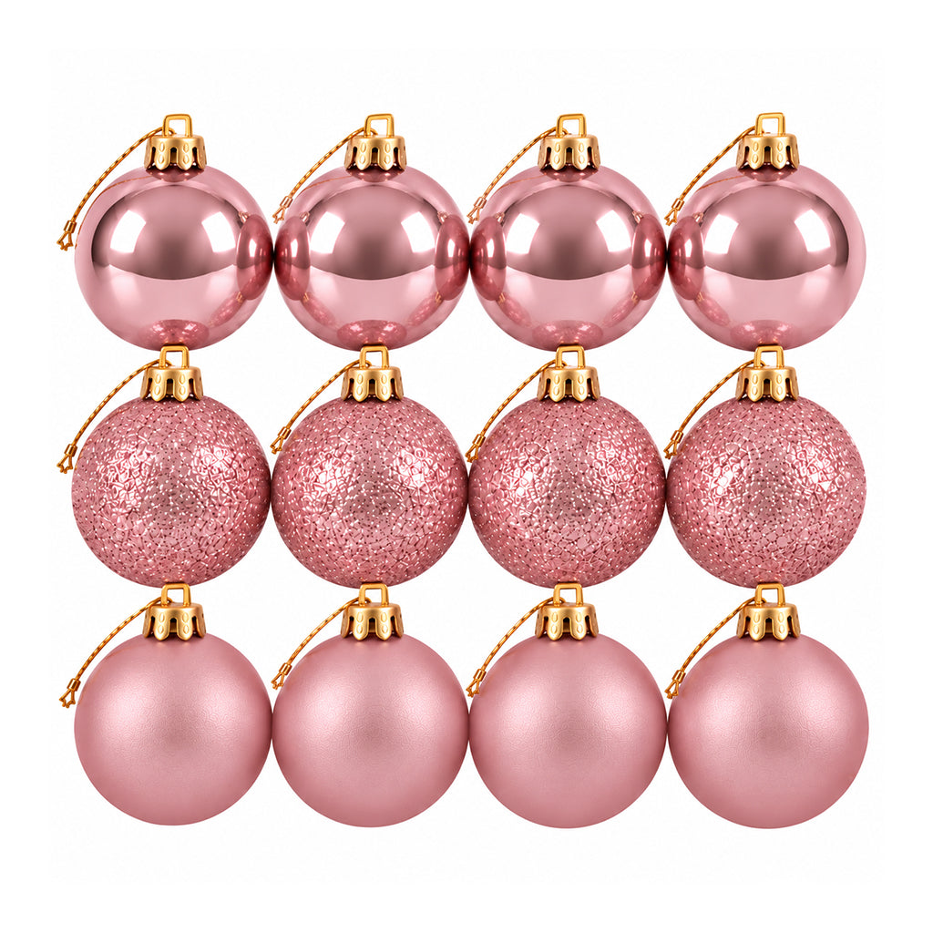 4cm Blush Rose Gold Christmas Baubles - 12 Piece