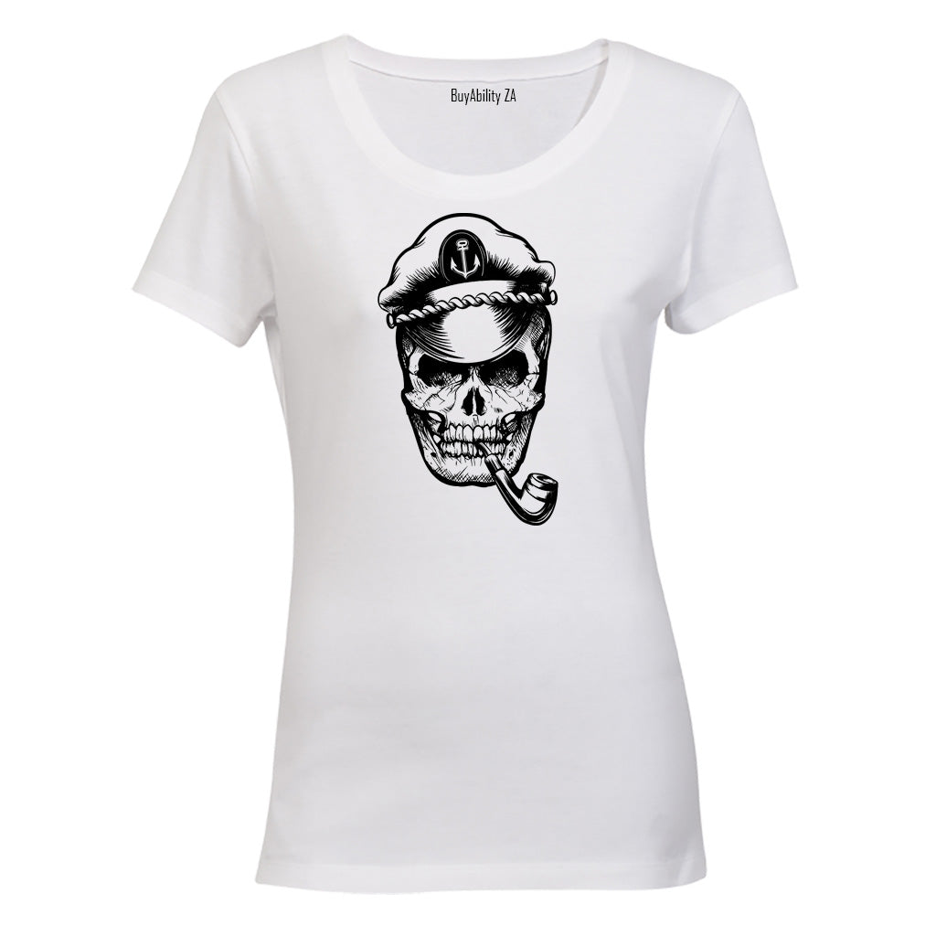 Pipe Skull Captain - Halloween - Ladies - T-Shirt