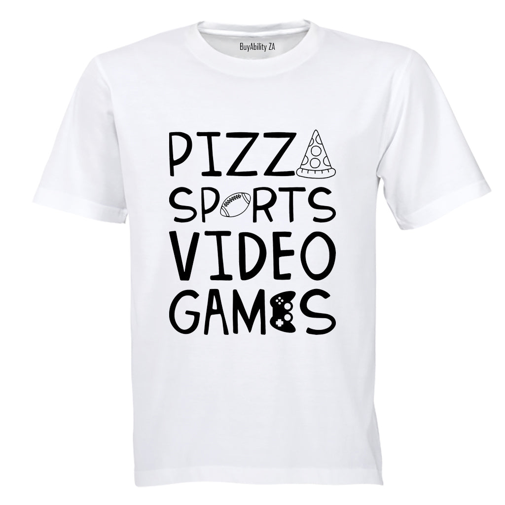 Pizza. Sport. Gamer - Adults - T-Shirt