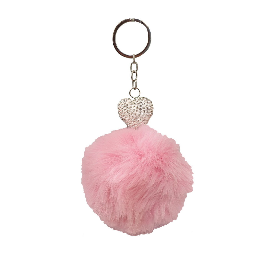 Fluffy Pom Pom Keyring with Heart Bling