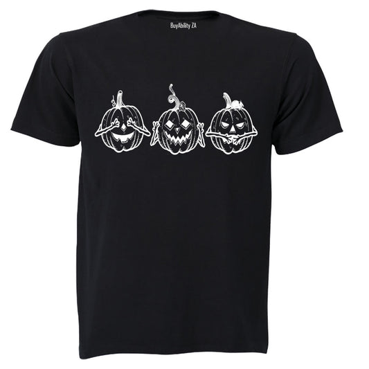 See. Hear. Speak No Evil Pumpkins - Halloween - Kids T-Shirt