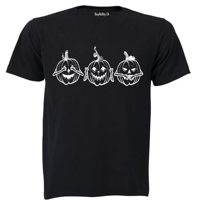 See. Hear. Speak No Evil Pumpkins - Halloween - Kids T-Shirt - BuyAbility