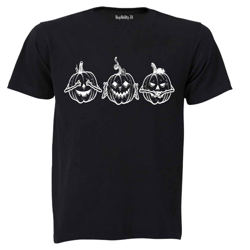 See. Hear. Speak No Evil Pumpkins - Halloween - Kids T-Shirt - BuyAbility